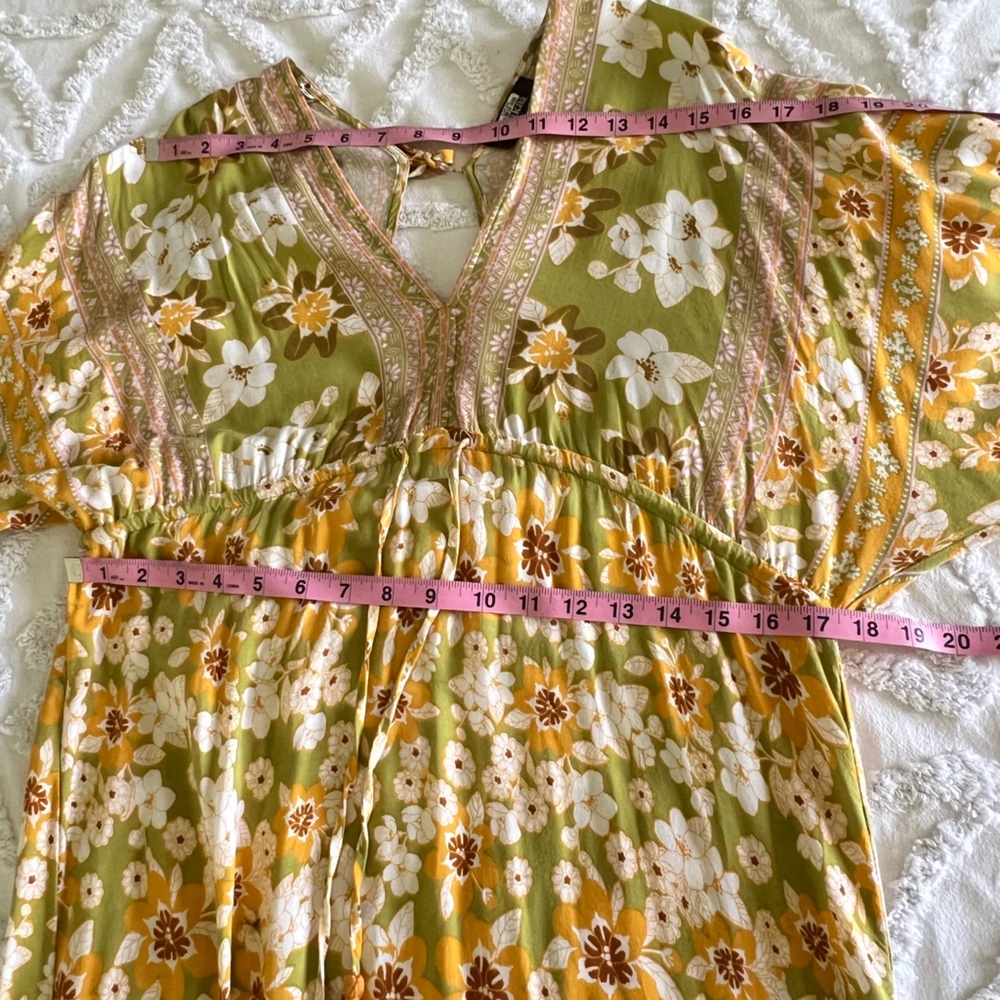 Aakaa Bohemian Floral Yellow Mixed Print Long Flowy Maxi Dress Size Small - Picture 12 of 15